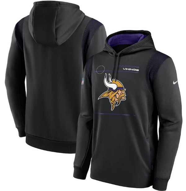Men's  Black Minnesota Vikings 2021 Sideline Logo Performance Pullover Hoodie